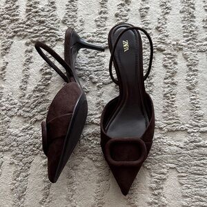 Zara chocolate brown pointed slingback heels
